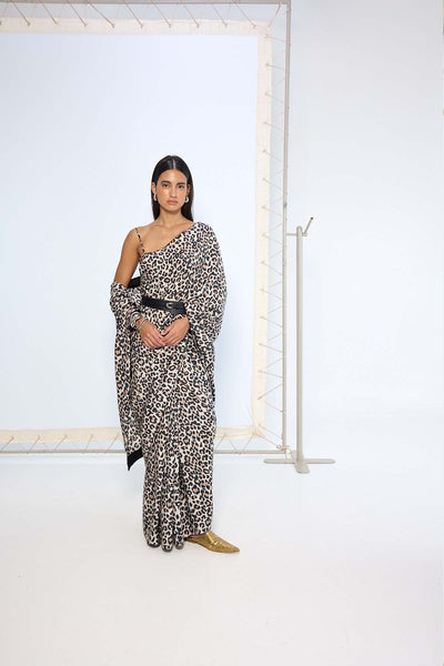 Ekaya Black White Leopard Print Saree indian designer wear online shopping melange singapore 