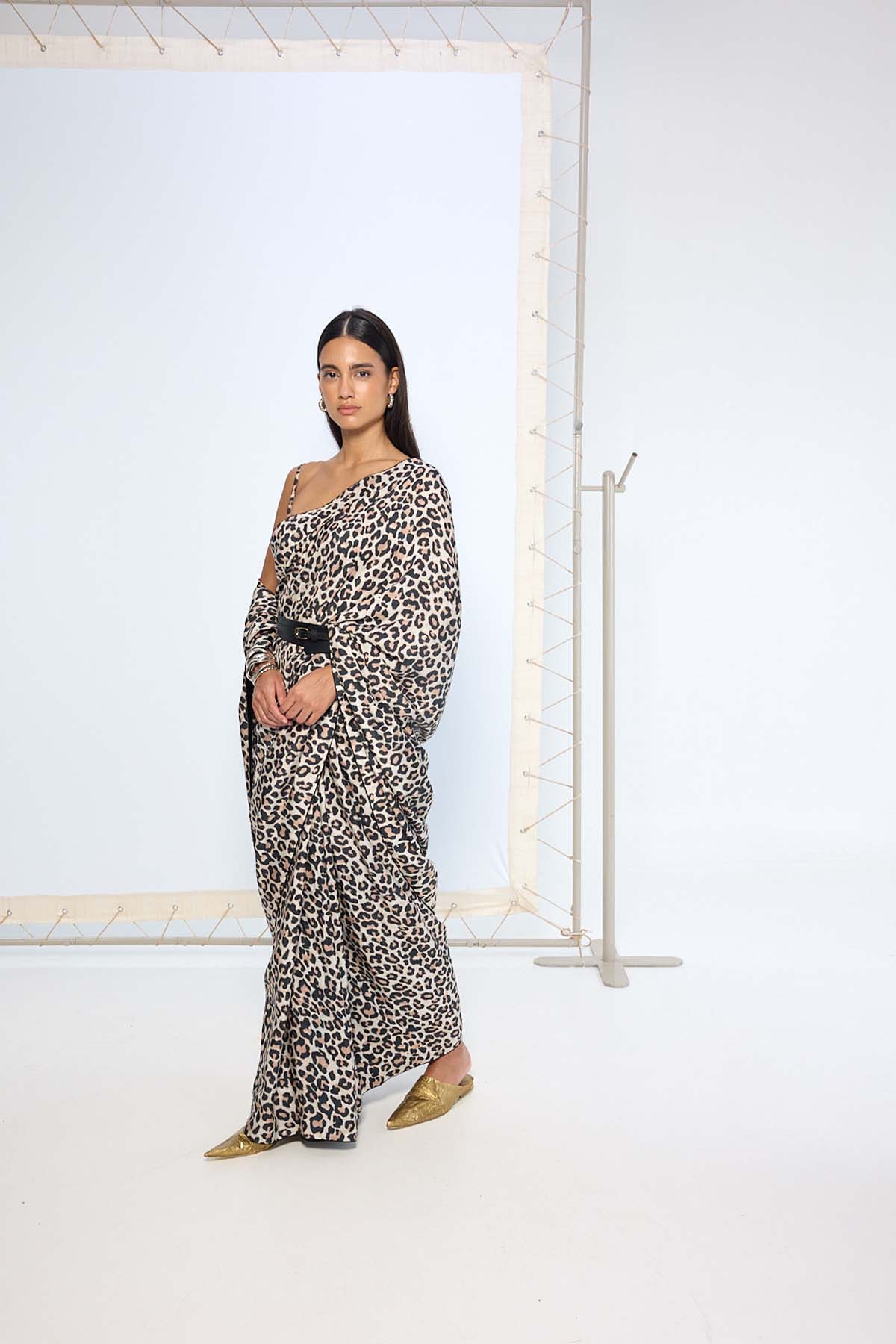 Ekaya Black White Leopard Print Saree indian designer wear online shopping melange singapore 
