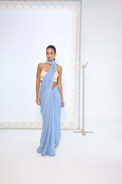 Ekaya Blue Polka Dotted Saree indian designer wear online shopping melange singapore 