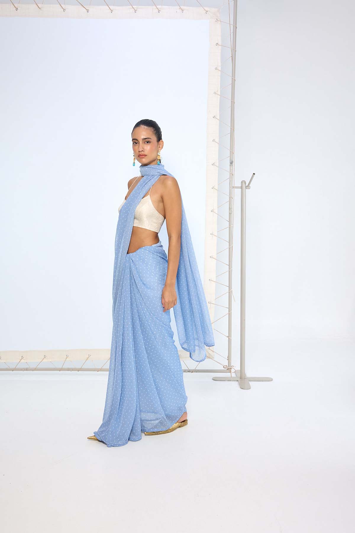 Ekaya Blue Polka Dotted Saree indian designer wear online shopping melange singapore 