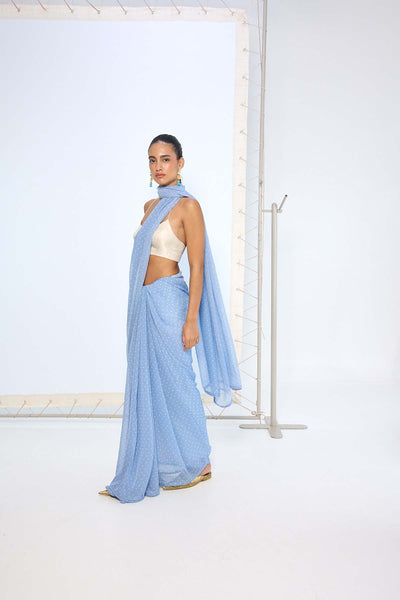 Ekaya Blue Polka Dotted Saree indian designer wear online shopping melange singapore 