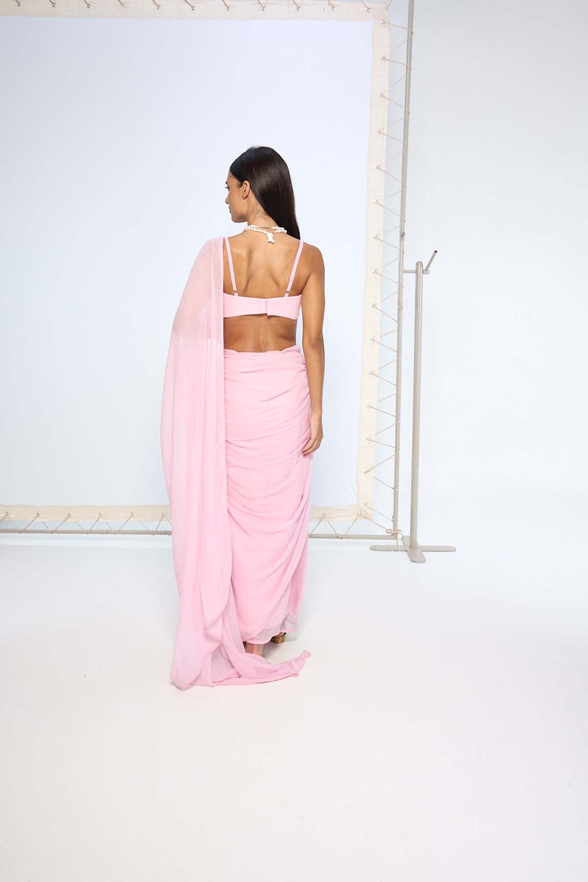 Ekaya Blush Pink Brooch Saree indian designer wear online shopping melange singapore 