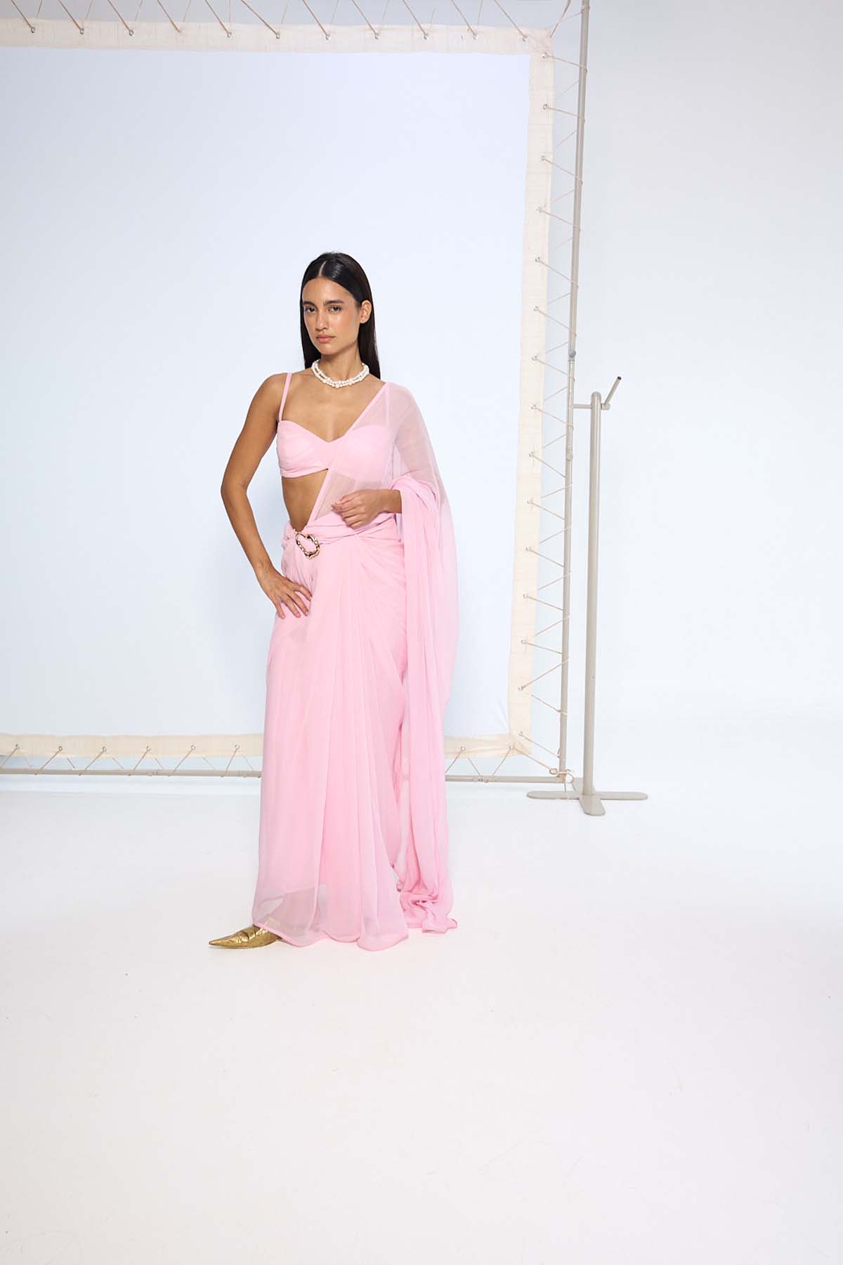 Ekaya Blush Pink Brooch Saree indian designer wear online shopping melange singapore 