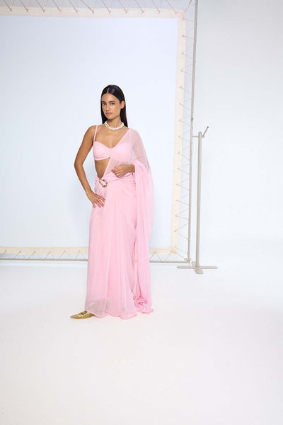 Ekaya Blush Pink Brooch Saree indian designer wear online shopping melange singapore 
