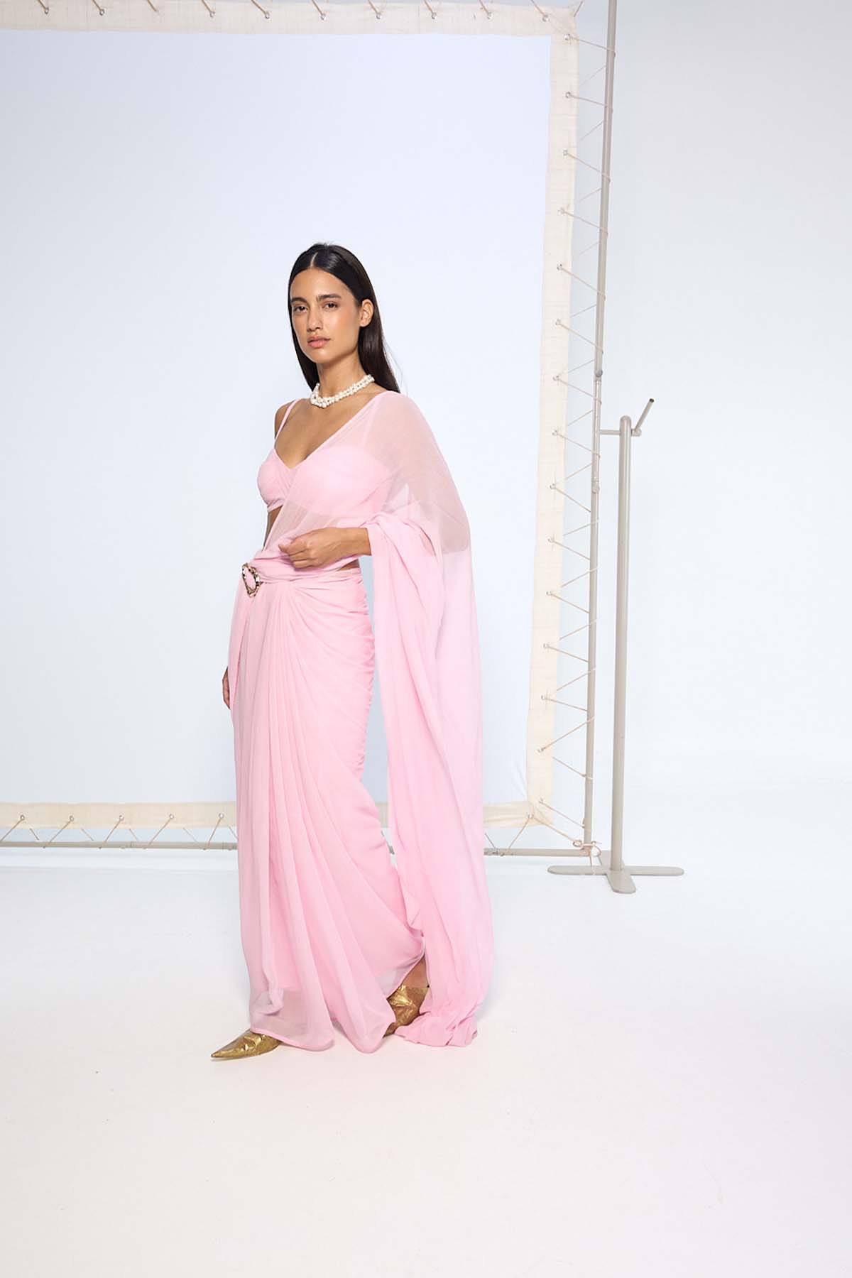 Ekaya Blush Pink Brooch Saree indian designer wear online shopping melange singapore 