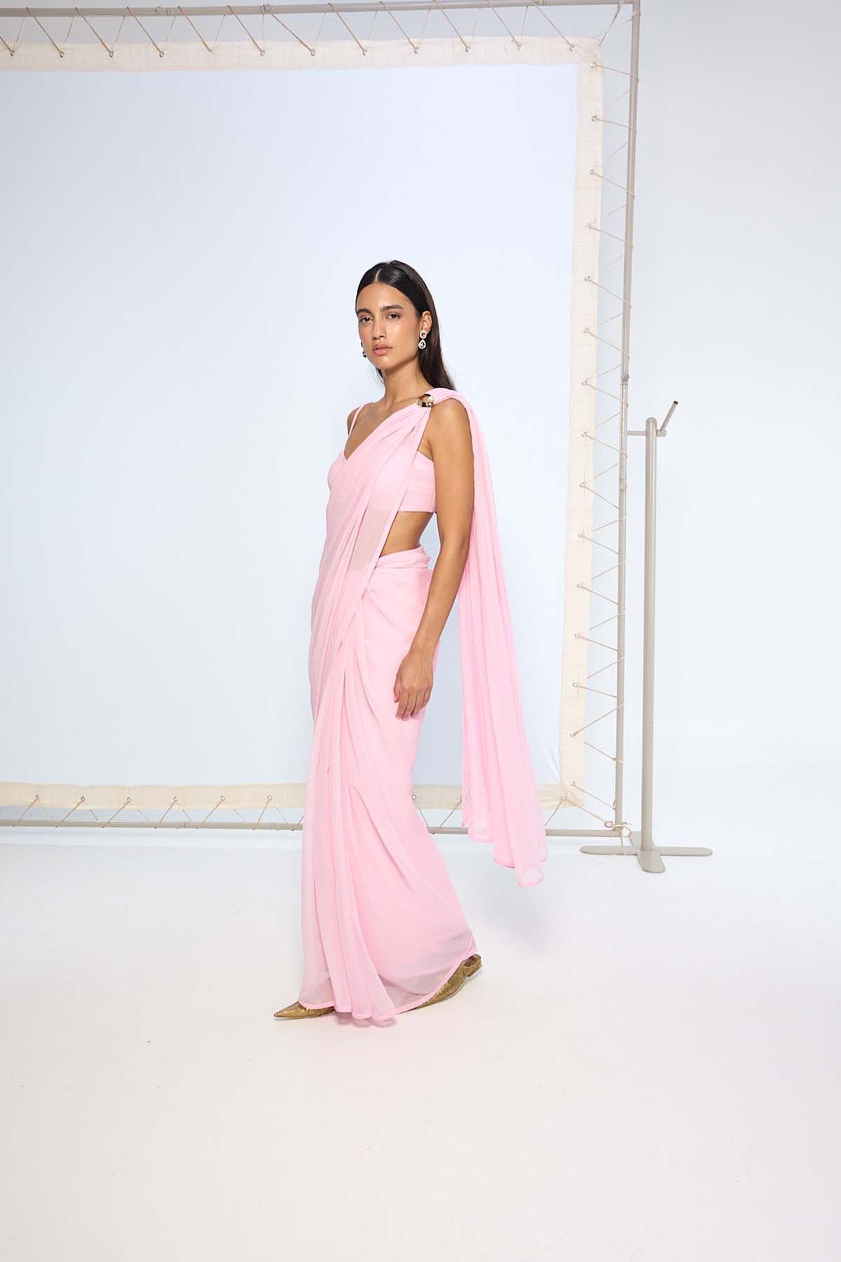 Ekaya Blush Pink Movable Brooch Saree indian designer wear online shopping melange singapore 