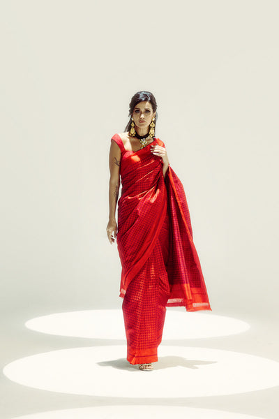 Ekaya Red Resham Houndstooth indian designer wear online shopping melange singapore 