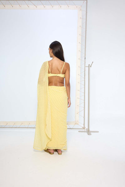 Ekaya Butter Yellow Polka Dotted Saree  indian designer wear online shopping melange singapore 