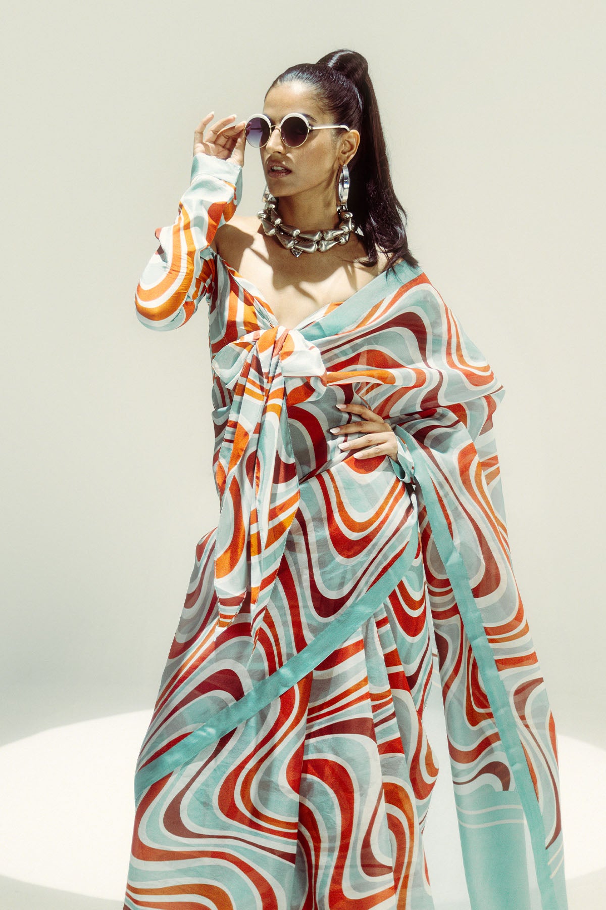 Ekaya Groovy waves Blue indian designer wear online shopping melange singapore 