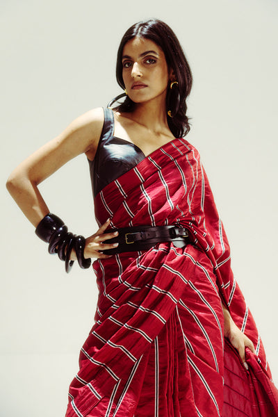 Ekaya Gucci Red Pencil Stripe indian designer wear online shopping melange singapore 
