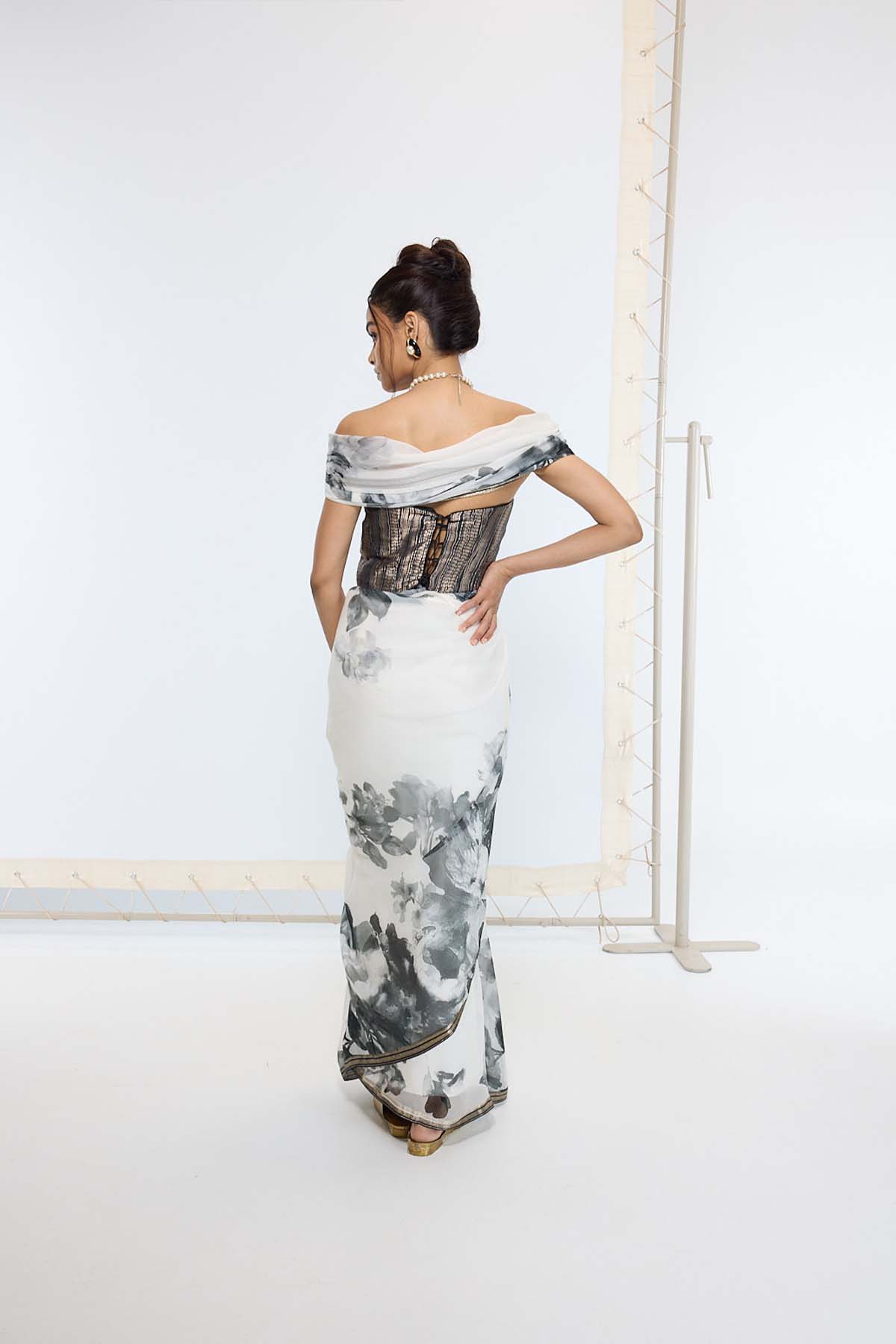 Ekaya Handwoven Black Printed Saree indian designer wear online shopping melange singapore 