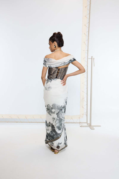 Ekaya Handwoven Black Printed Saree indian designer wear online shopping melange singapore 
