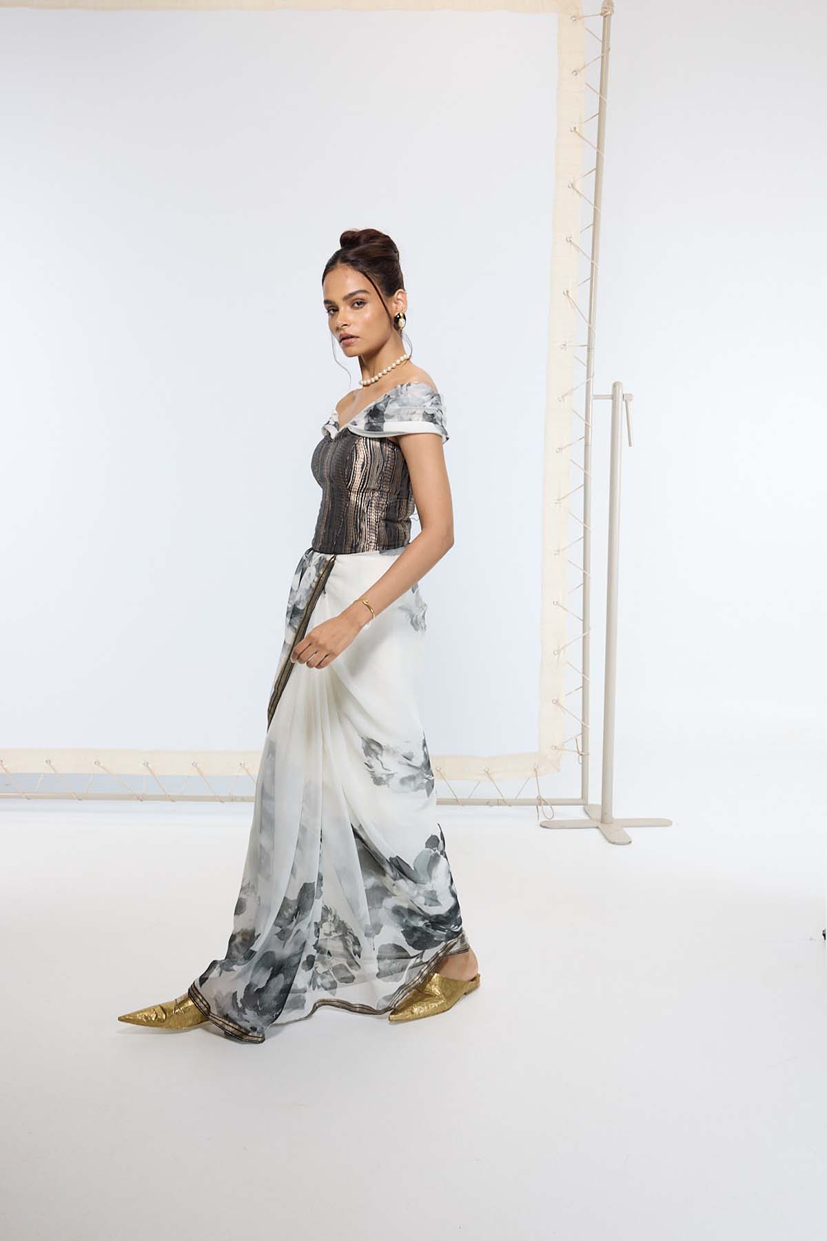 Ekaya Handwoven Black Printed Saree indian designer wear online shopping melange singapore 