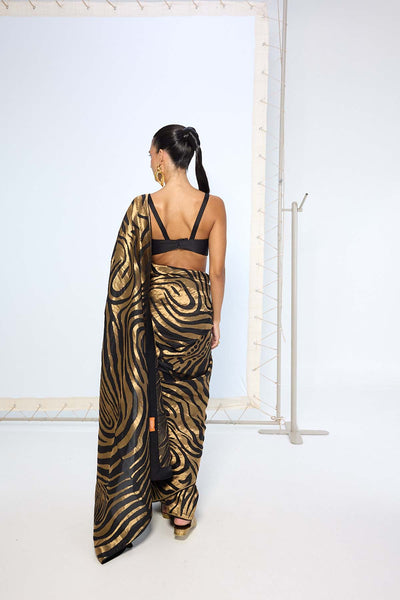 Ekaya Handwoven Black Gold Silk Saree indian designer wear online shopping melange singapore
