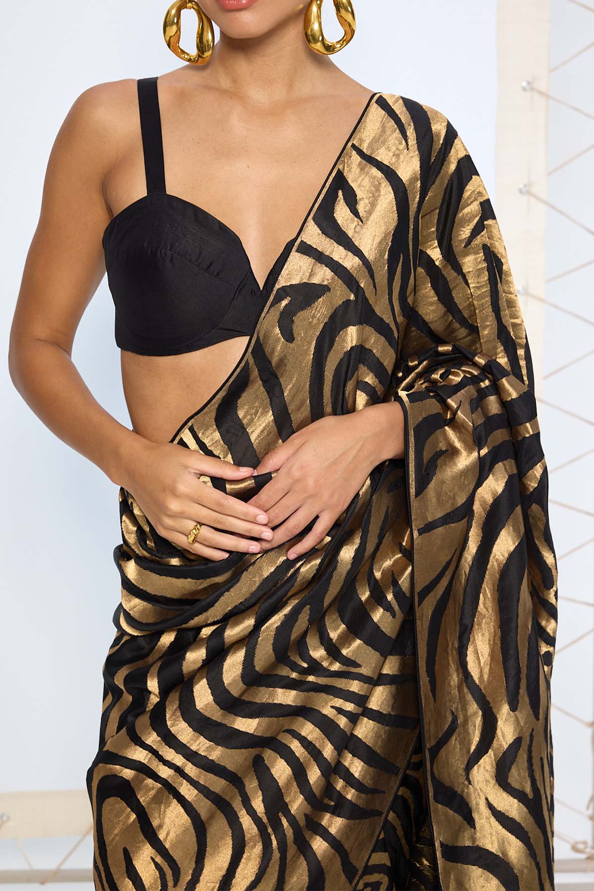 Ekaya Handwoven Black Gold Silk Saree indian designer wear online shopping melange singapore