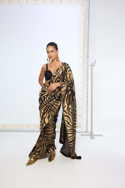 Ekaya Handwoven Black Gold Silk Saree indian designer wear online shopping melange singapore