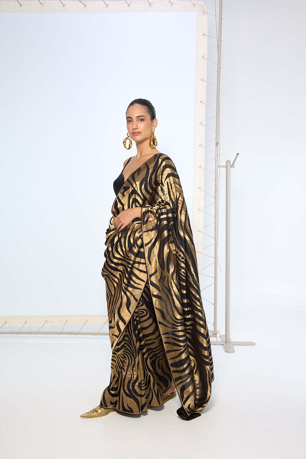 Ekaya Handwoven Black Gold Silk Saree indian designer wear online shopping melange singapore