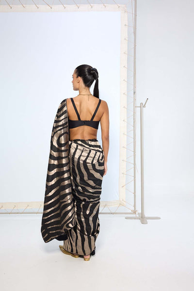 Ekaya Handwoven Black Silver Silk Saree indian designer wear online shopping melange singapore 