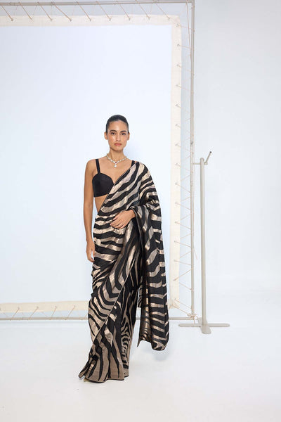 Ekaya Handwoven Black Silver Silk Saree indian designer wear online shopping melange singapore 