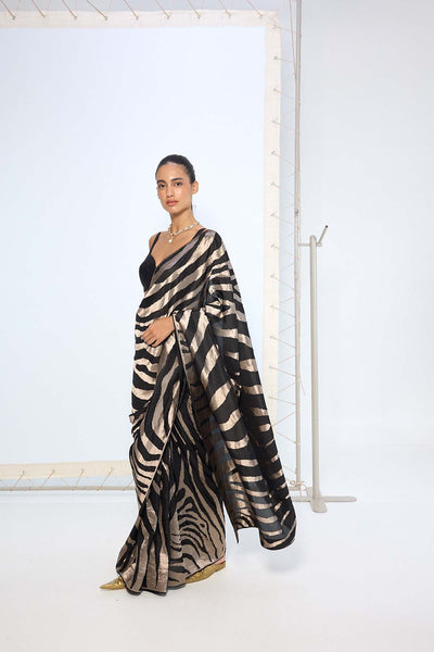 Ekaya Handwoven Black Silver Silk Saree indian designer wear online shopping melange singapore 