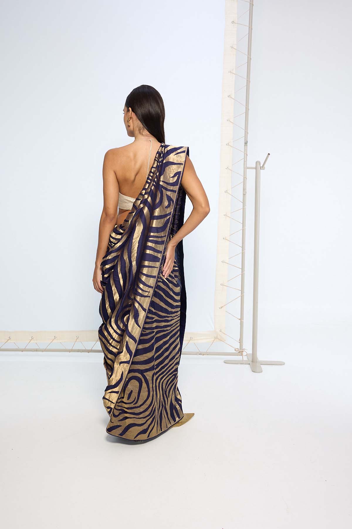 Ekaya Handwoven Blue Gold Silk Saree indian designer wear online shopping melange singapore 