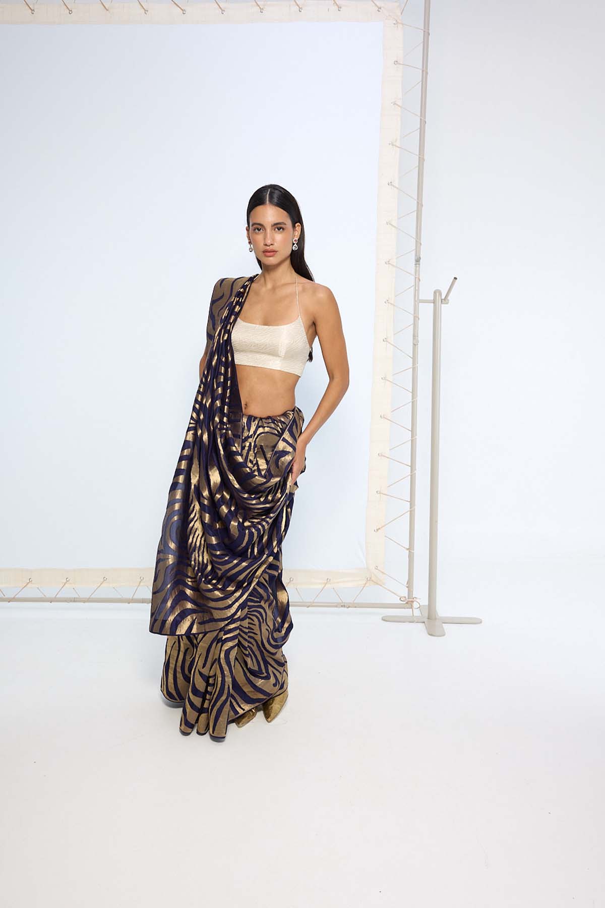 Ekaya Handwoven Blue Gold Silk Saree indian designer wear online shopping melange singapore 