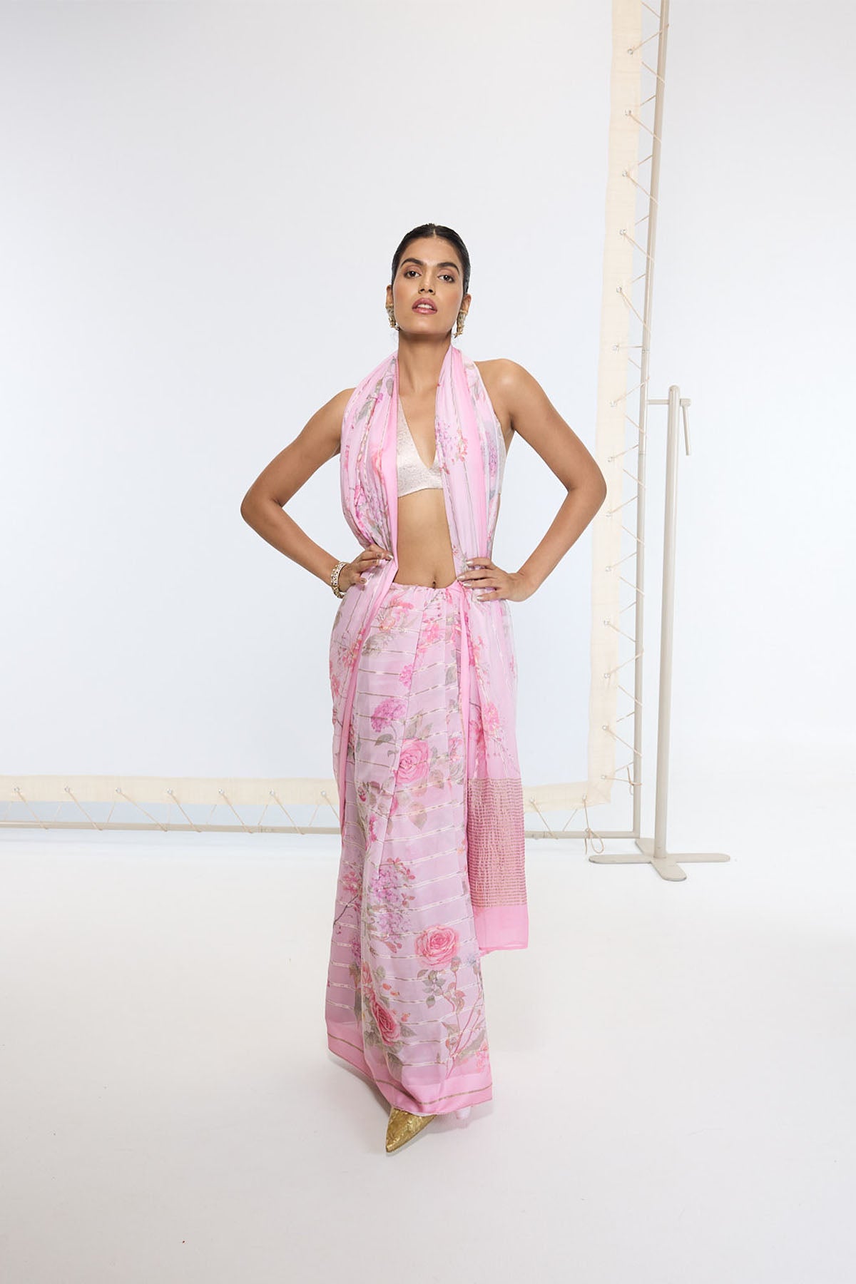 Ekaya Handwoven Blush Pink Printed Saree indian designer wear online shopping melange singapore 