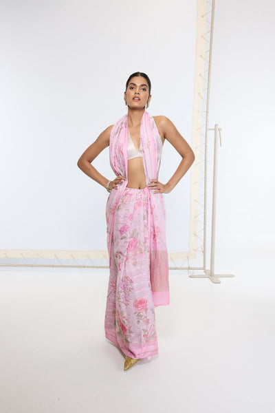 Ekaya Handwoven Blush Pink Printed Saree indian designer wear online shopping melange singapore 