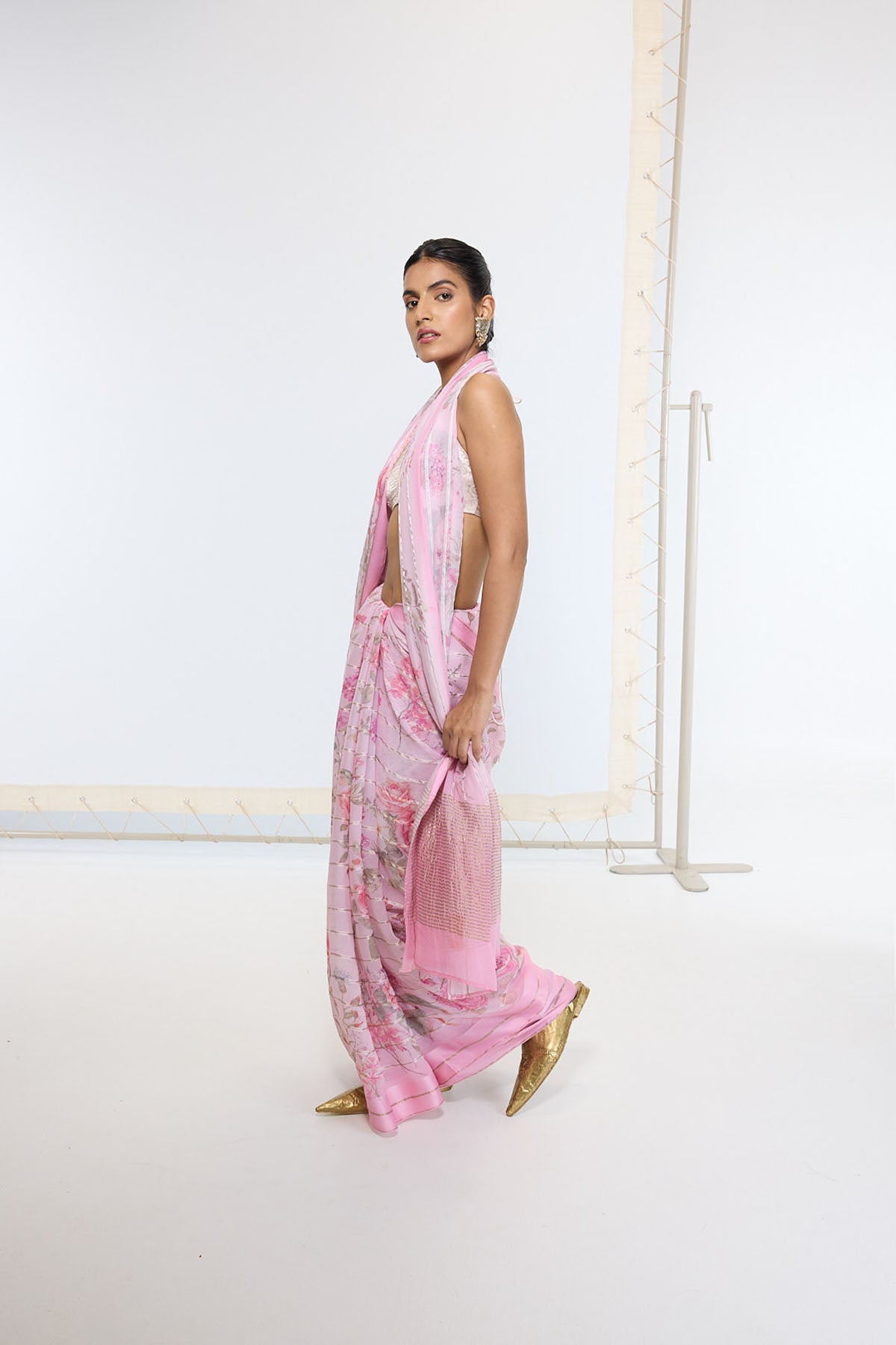 Ekaya Handwoven Blush Pink Printed Saree indian designer wear online shopping melange singapore 