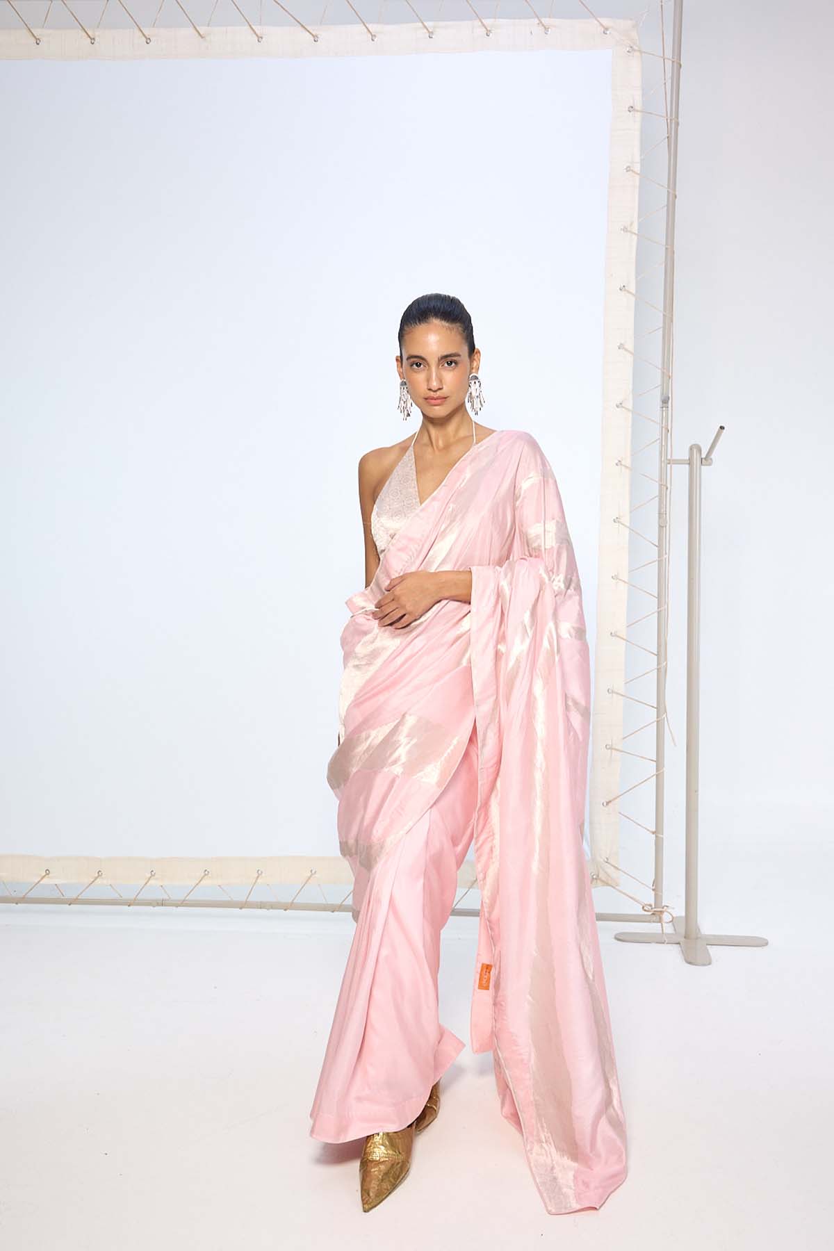Ekaya Handwoven Blush Pink Silk Saree  indian designer wear online shopping melange singapore 
