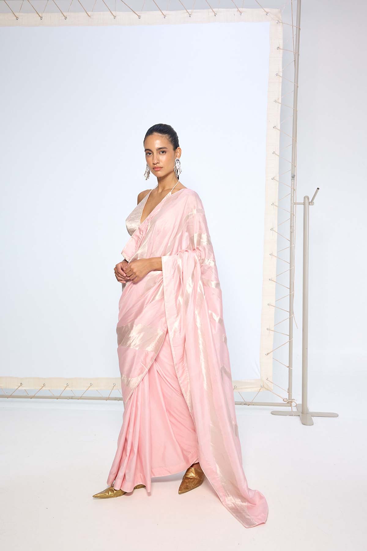 Ekaya Handwoven Blush Pink Silk Saree  indian designer wear online shopping melange singapore 
