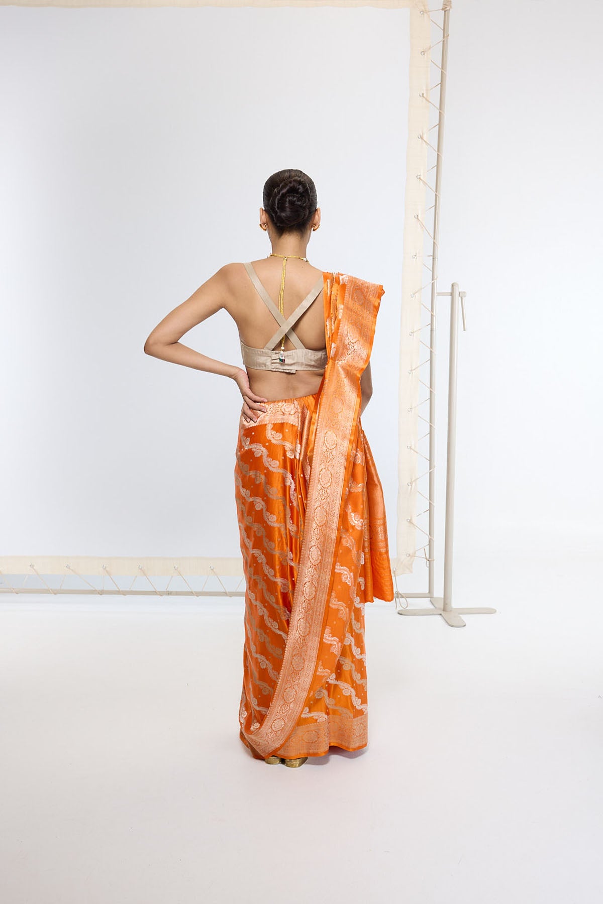 Ekaya Handwoven Burnt Orange Banarasi Saree indian designer wear online shopping melange singapore 