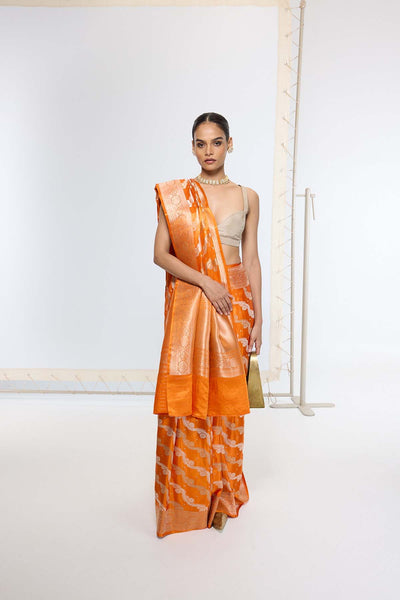 Ekaya Handwoven Burnt Orange Banarasi Saree indian designer wear online shopping melange singapore 