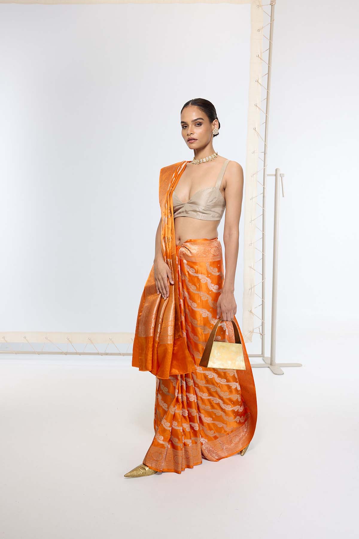 Ekaya Handwoven Burnt Orange Banarasi Saree indian designer wear online shopping melange singapore 