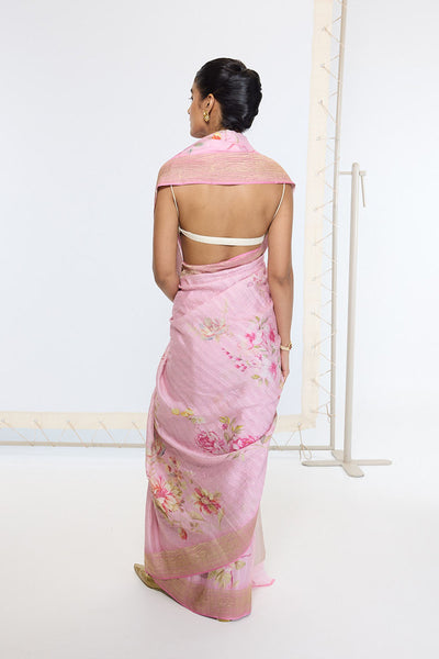 Ekaya Handwoven Candy Pink Printed Saree indian designer wear online shopping melange singapore 