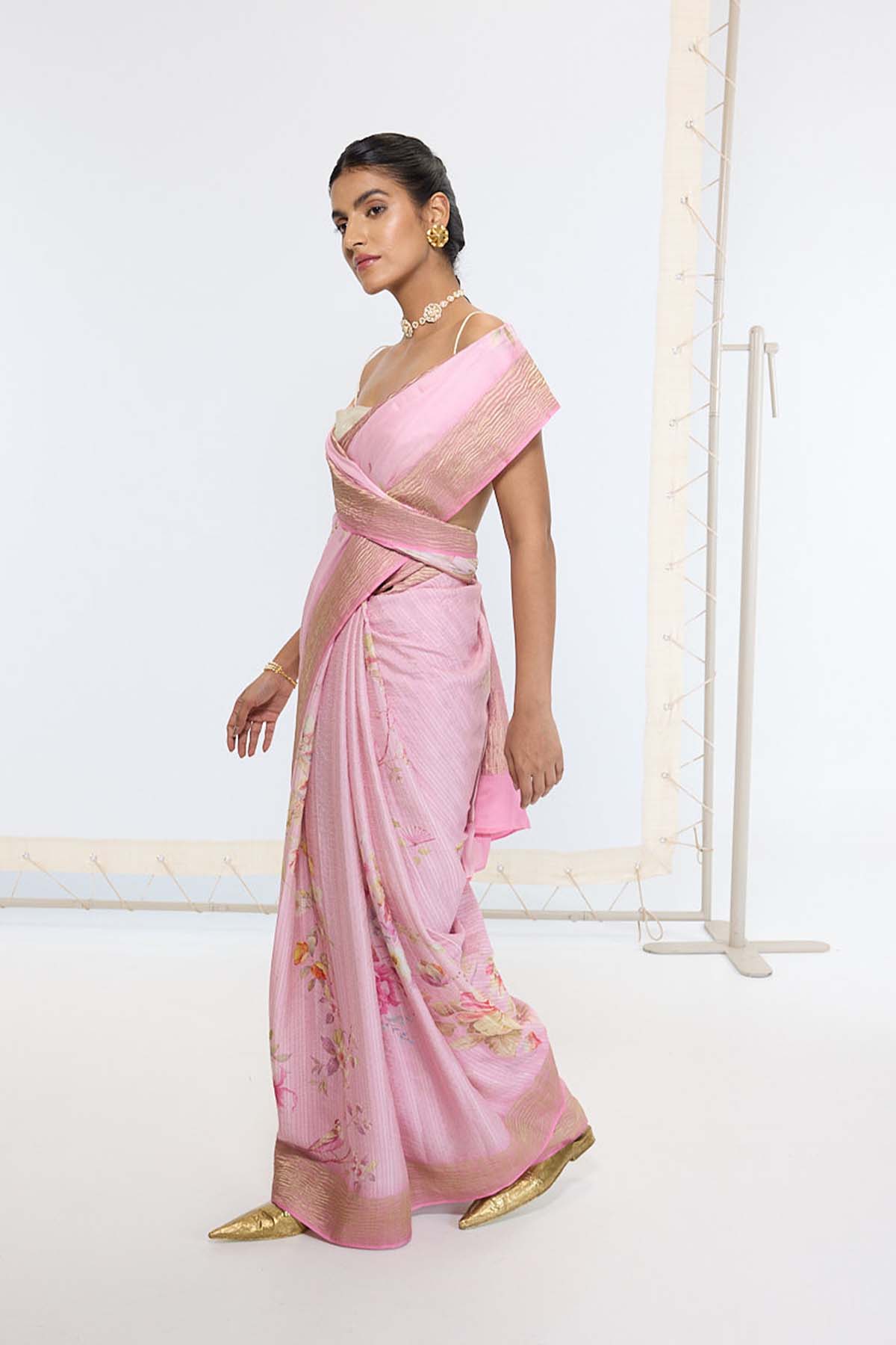 Ekaya Handwoven Candy Pink Printed Saree indian designer wear online shopping melange singapore 