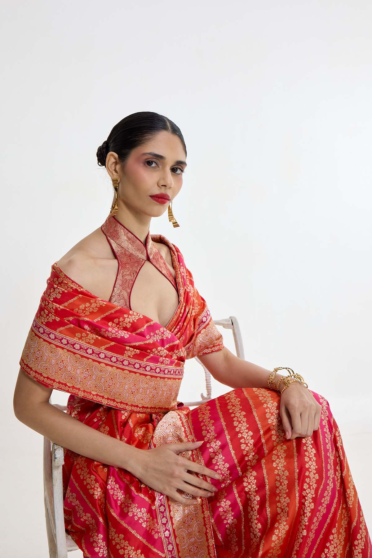 Ekaya Handwoven Carmine Red Mashroo Silk Saree indian designer wear online shopping melange singapore 