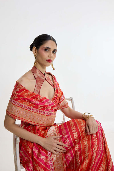 Ekaya Handwoven Carmine Red Mashroo Silk Saree indian designer wear online shopping melange singapore 