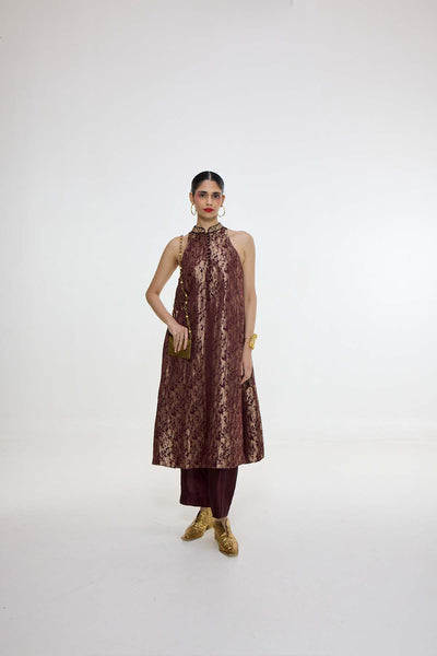 Ekaya Handwoven Cherry Red Kurta Set indian designer wear online shopping melange singapore 
