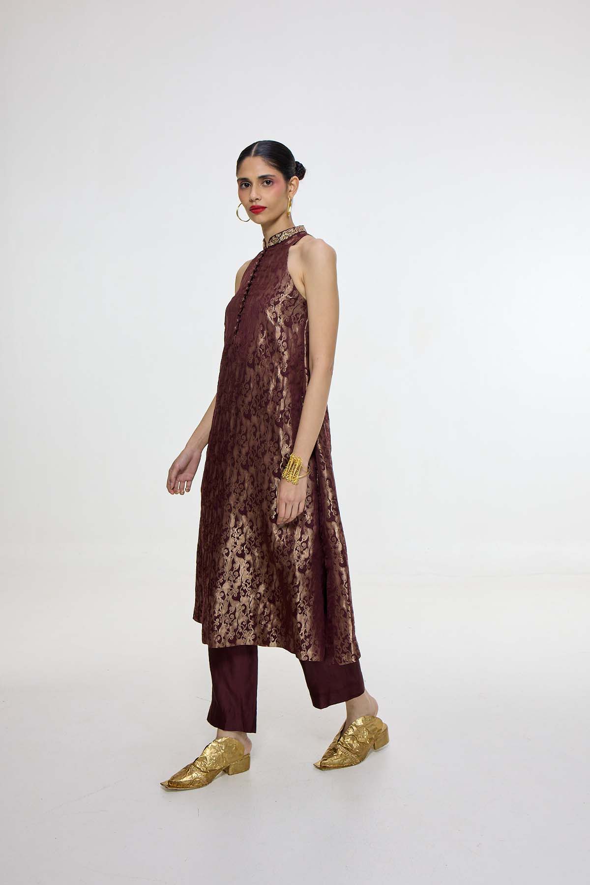 Ekaya Handwoven Cherry Red Kurta Set indian designer wear online shopping melange singapore 