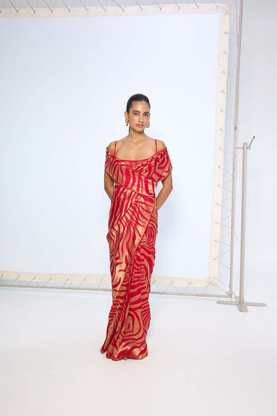 Ekaya Handwoven Classic Red Silk Saree indian designer wear online shopping melange singapore 