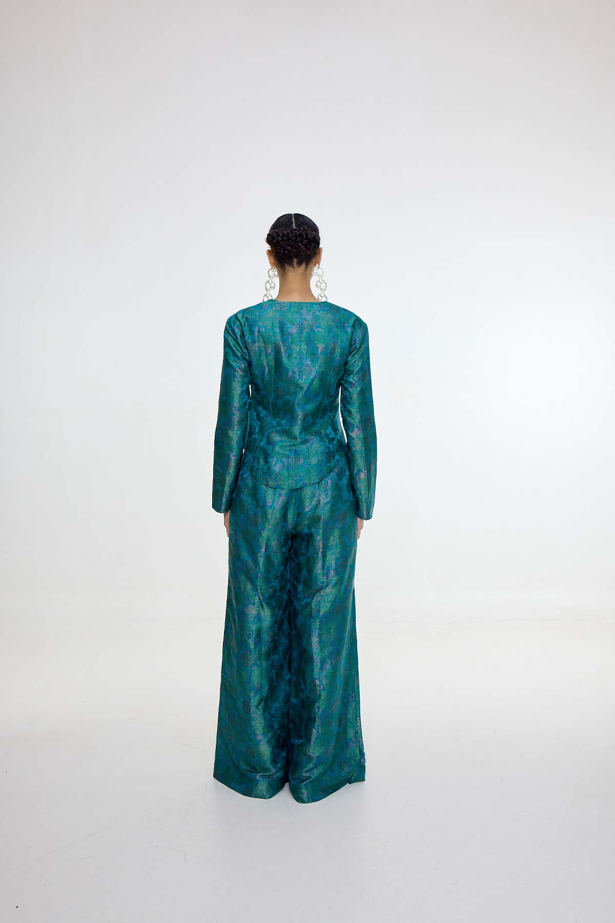 Ekaya Handwoven Coral Blue Jacket Set indian designer wear online shopping melange singapore 