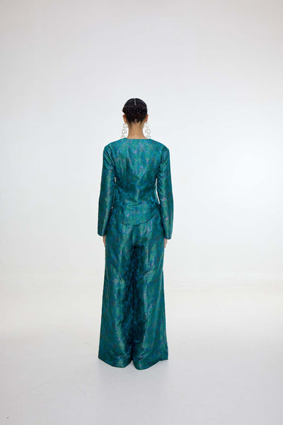 Ekaya Handwoven Coral Blue Jacket Set indian designer wear online shopping melange singapore 