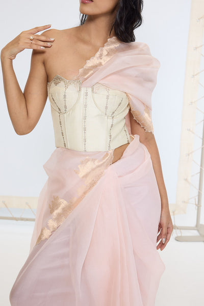 Ekaya Handwoven Creamy Peach Saree indian designer wear online shopping melange singapore 