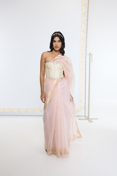 Ekaya Handwoven Creamy Peach Saree indian designer wear online shopping melange singapore 