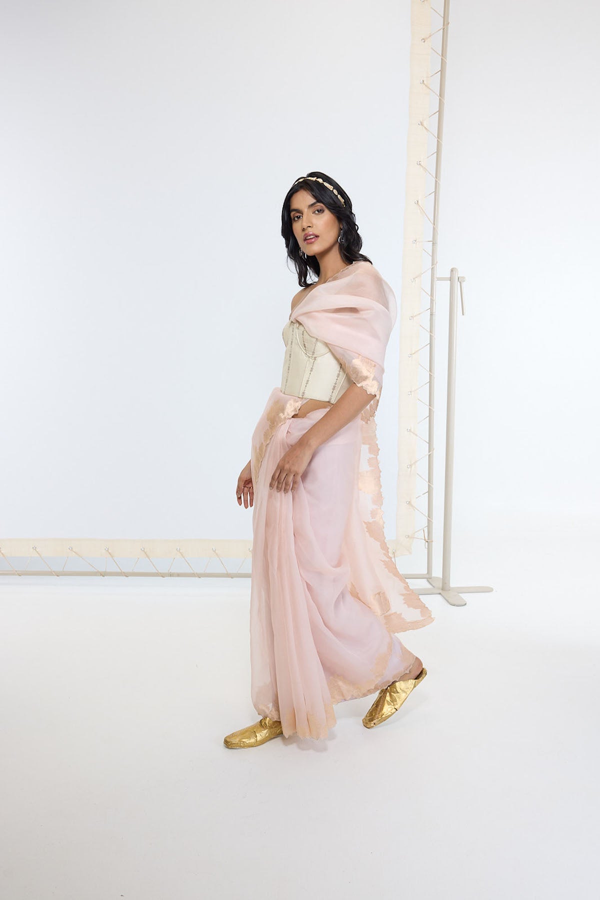 Ekaya Handwoven Creamy Peach Saree indian designer wear online shopping melange singapore 
