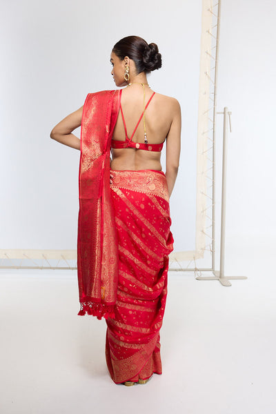 Ekaya Handwoven Crimson Red Saree indian designer wear online shopping melange singapore 
