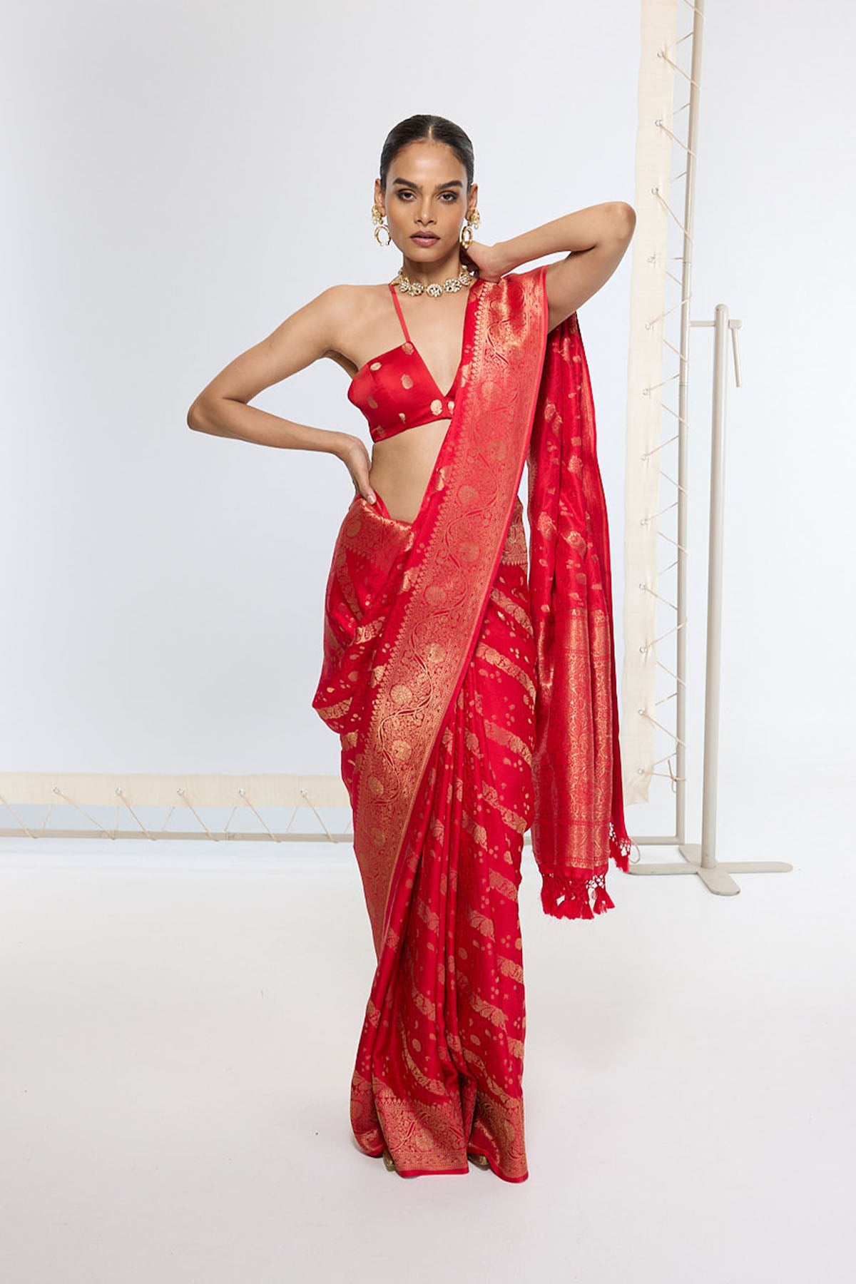 Ekaya Handwoven Crimson Red Saree indian designer wear online shopping melange singapore 
