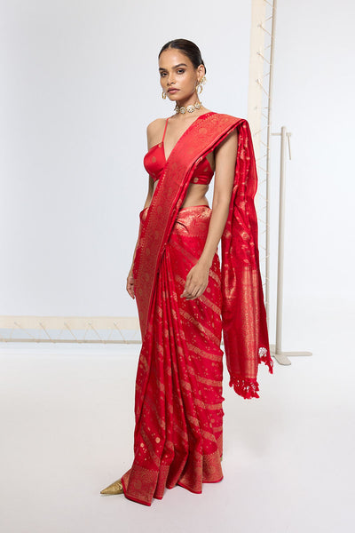 Ekaya Handwoven Crimson Red Saree indian designer wear online shopping melange singapore 
