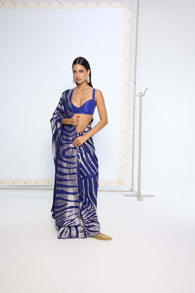 Ekaya Handwoven Dark Blue Silk Saree indian designer wear online shopping melange singapore 